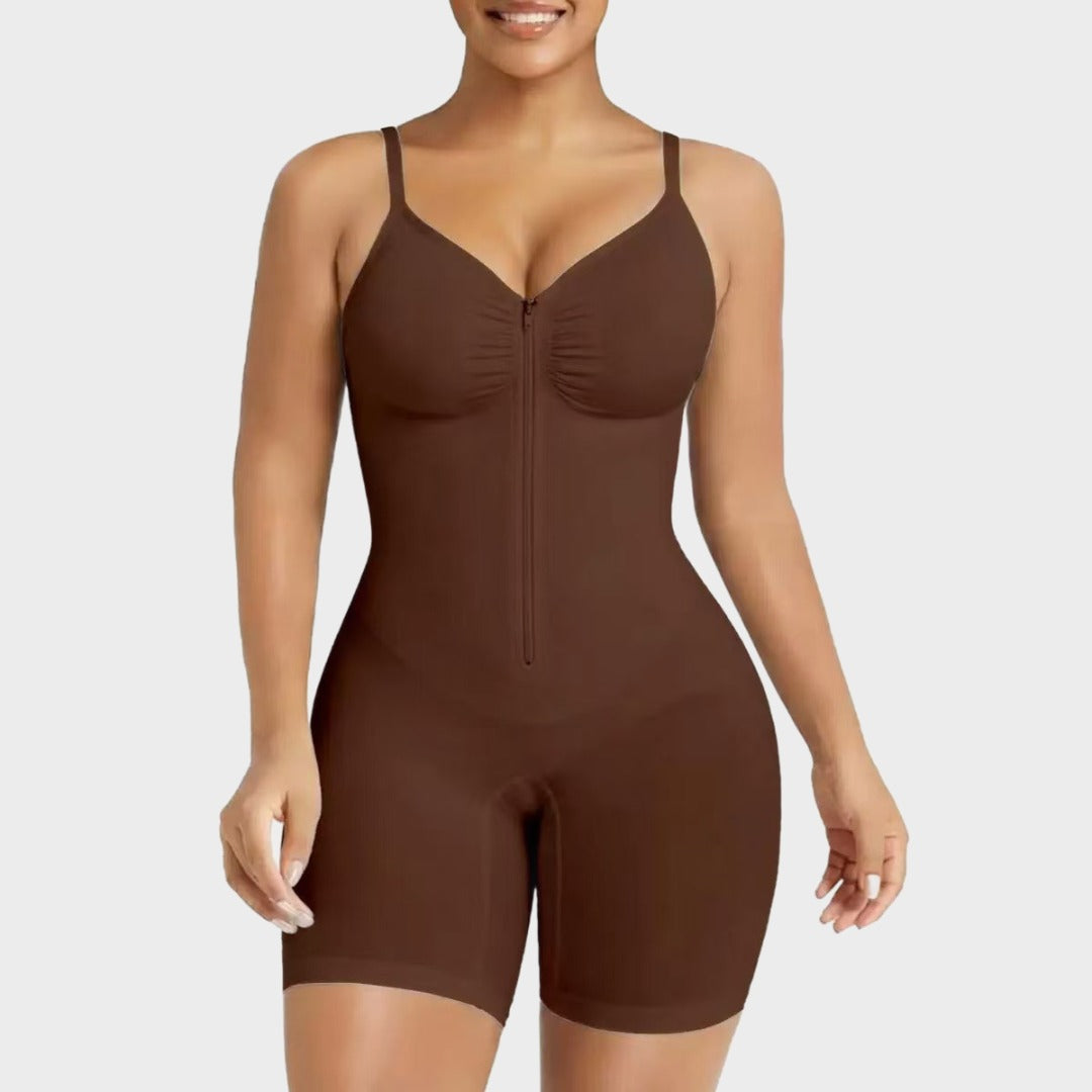 Women’s Tummy Control Shapewear Bodysuit with Zip Front & Breathable Mesh