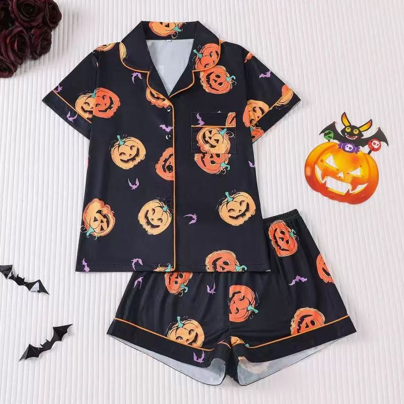 Halloween Pajamas Women Button Short Sleeve Tops Matching Cute Shorts Fall Pjs Sets