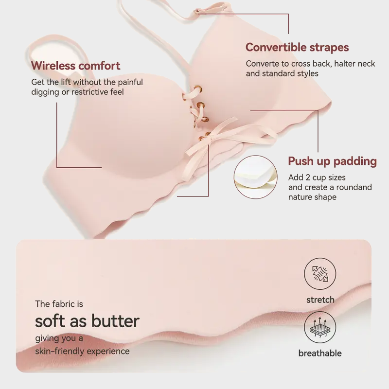 Women’s Drawstring Push-Up Strapless Bra with Wireless Padded Support