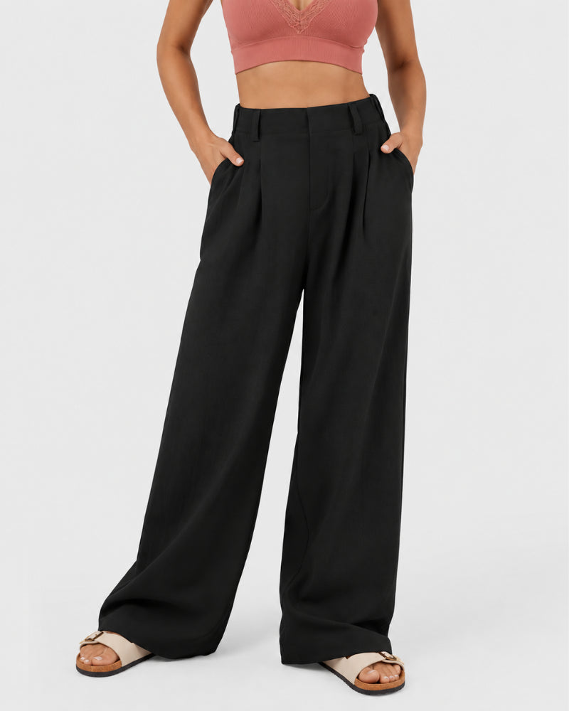 High Waisted Pocket Wide Leg Waffle Pants