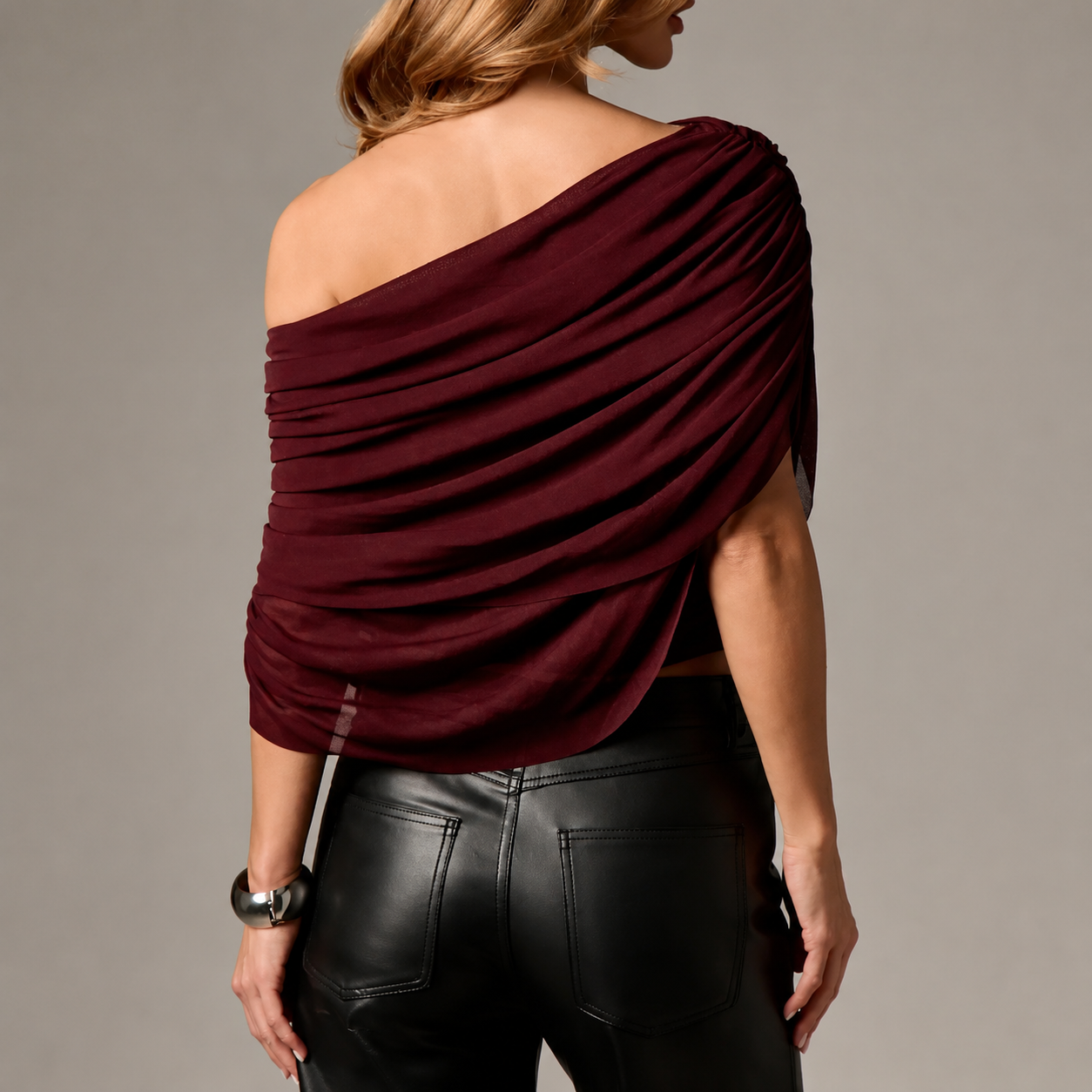 Draped Asymmetric Off-Shoulder Top