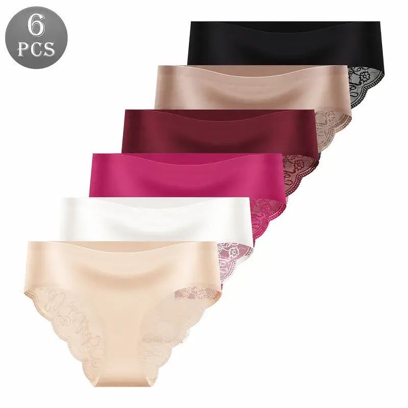 Seamless High-Waist Lace Trim Briefs