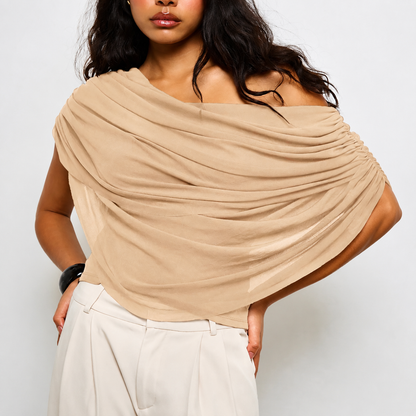 Draped Asymmetric Off-Shoulder Top
