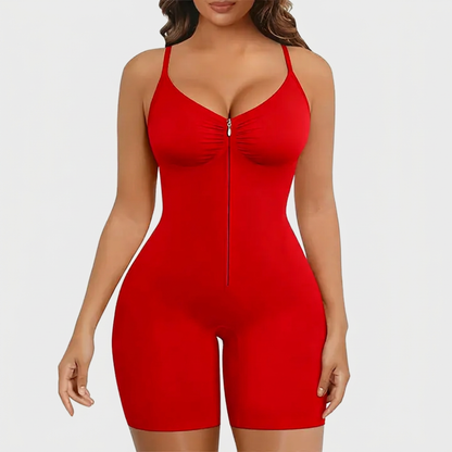 Women’s Tummy Control Shapewear Bodysuit with Zip Front & Breathable Mesh