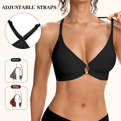 Front Closure Wireless Deep V Lace Bra