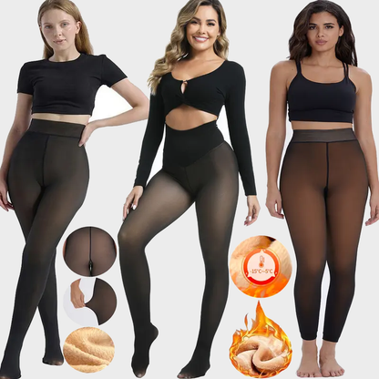 Fleece-Lined Fake Sheer Thermal Tights