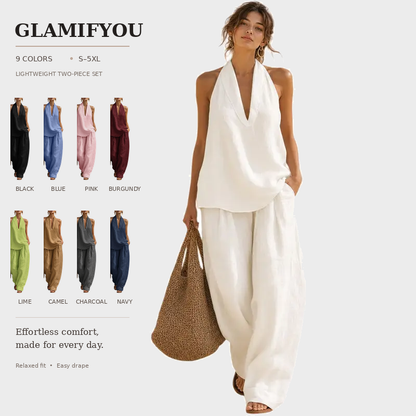 Cotton Linen Halter Two-Piece Set