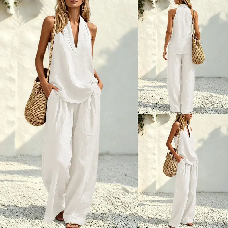 Cotton Linen Halter Two-Piece Set