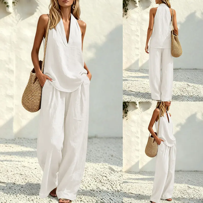 Cotton Linen Halter Two-Piece Set