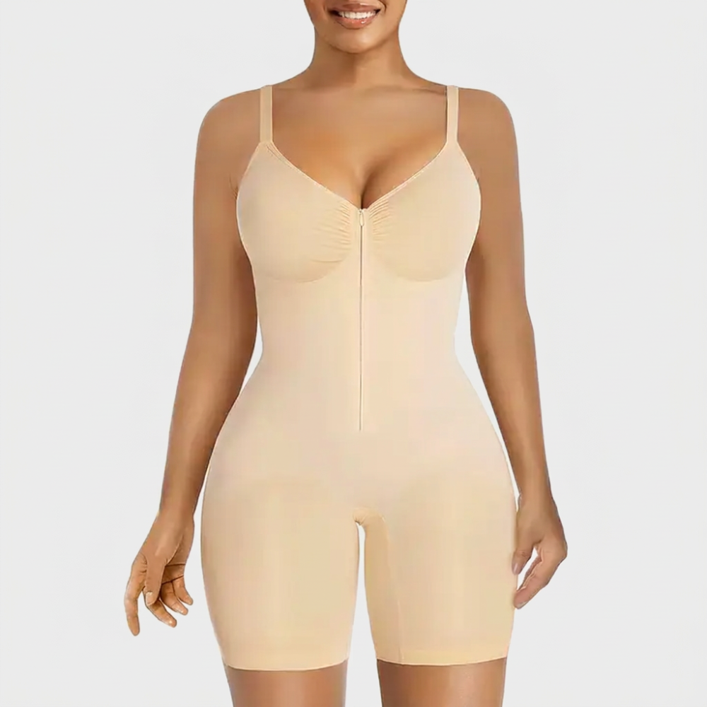 Women’s Tummy Control Shapewear Bodysuit with Zip Front & Breathable Mesh