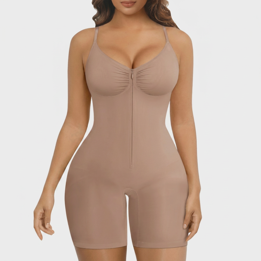 Women’s Tummy Control Shapewear Bodysuit with Zip Front & Breathable Mesh