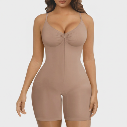 Women’s Tummy Control Shapewear Bodysuit with Zip Front & Breathable Mesh