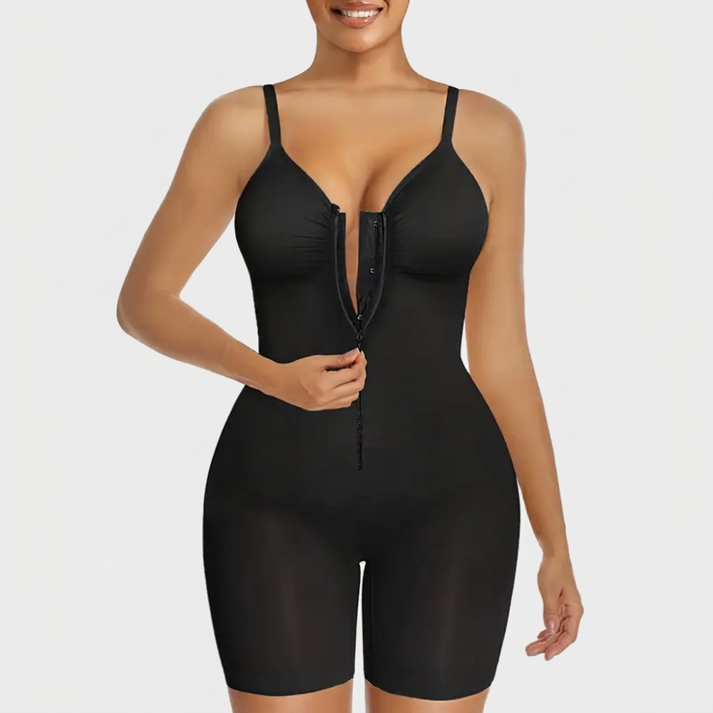 Women’s Tummy Control Shapewear Bodysuit with Zip Front & Breathable Mesh