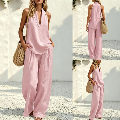 Cotton Linen Halter Two-Piece Set
