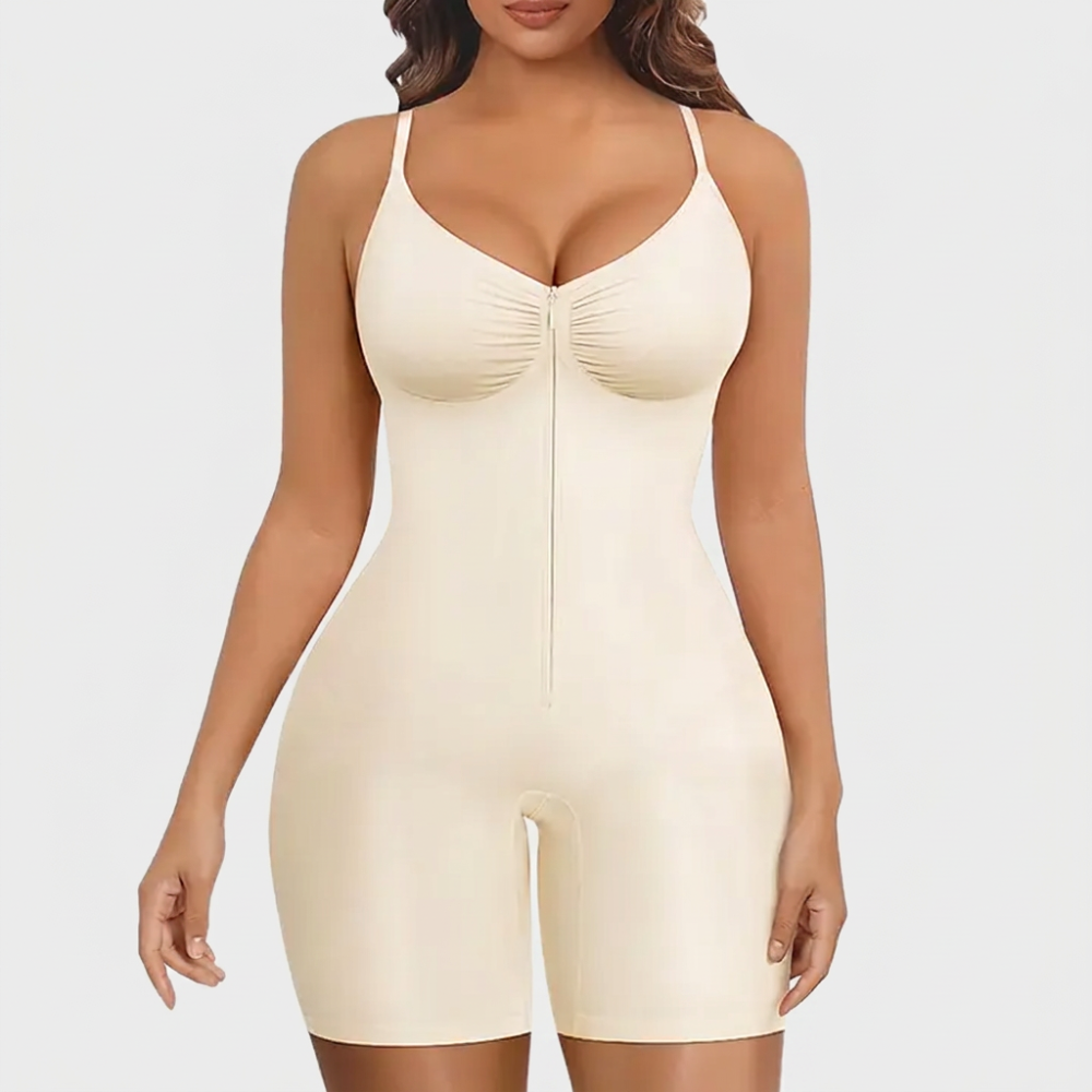 Women’s Tummy Control Shapewear Bodysuit with Zip Front & Breathable Mesh