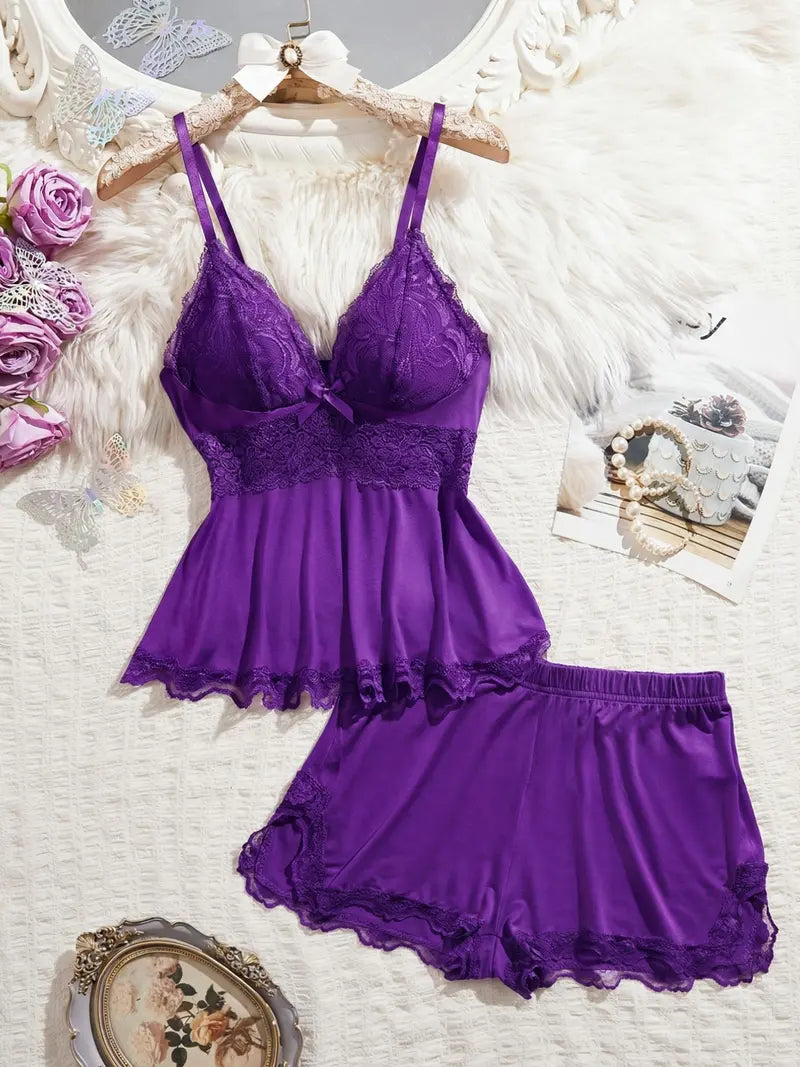 Silky Lace Flowy Cami & Shorts Set