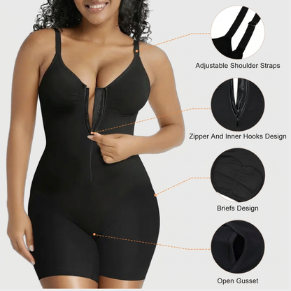 Women’s Tummy Control Shapewear Bodysuit with Zip Front & Breathable Mesh