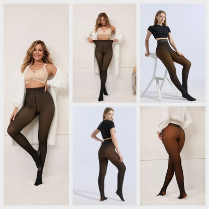 Fleece-Lined Fake Sheer Thermal Tights