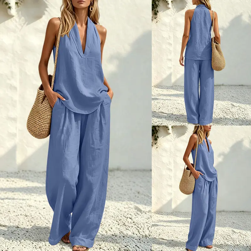 Cotton Linen Halter Two-Piece Set