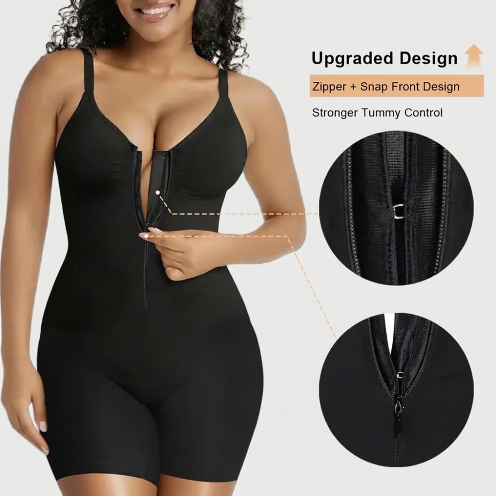 Women’s Tummy Control Shapewear Bodysuit with Zip Front & Breathable Mesh