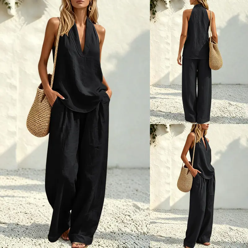 Cotton Linen Halter Two-Piece Set