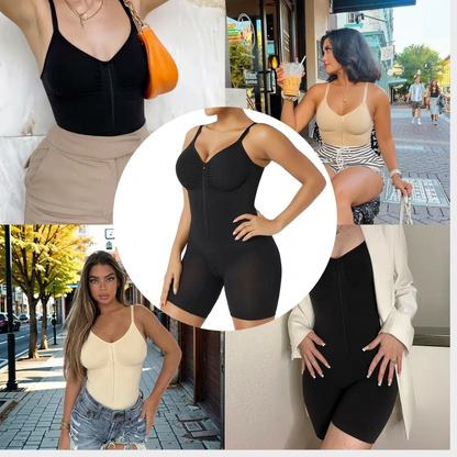 Women’s Tummy Control Shapewear Bodysuit with Zip Front & Breathable Mesh
