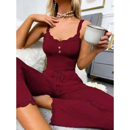 Lace Trim Ribbed Lounge Set