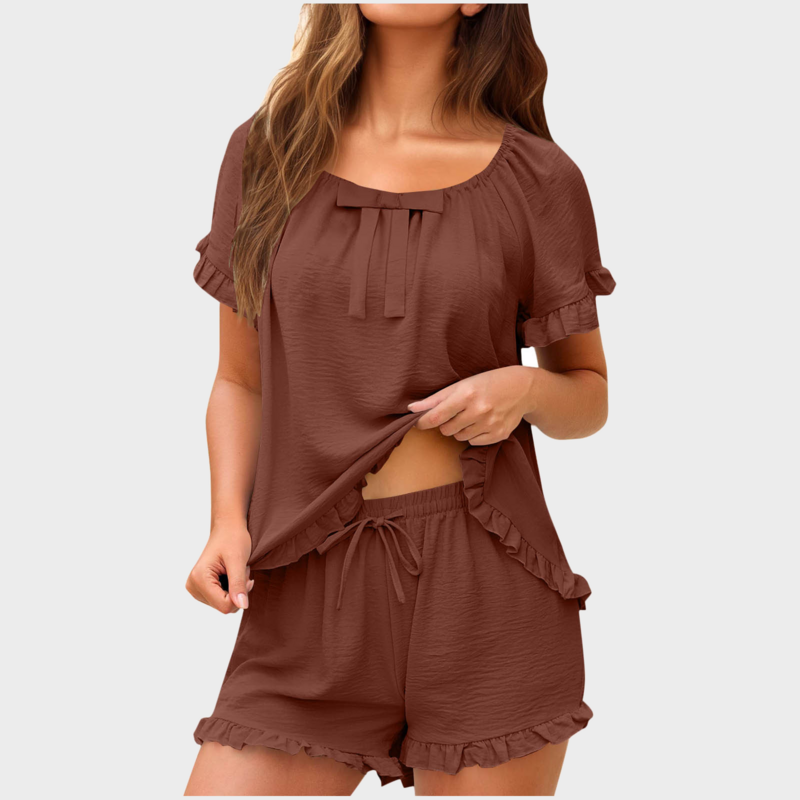 Women’s 2-Piece Ruffle Pajama Set with Short Sleeve Top & Shorts
