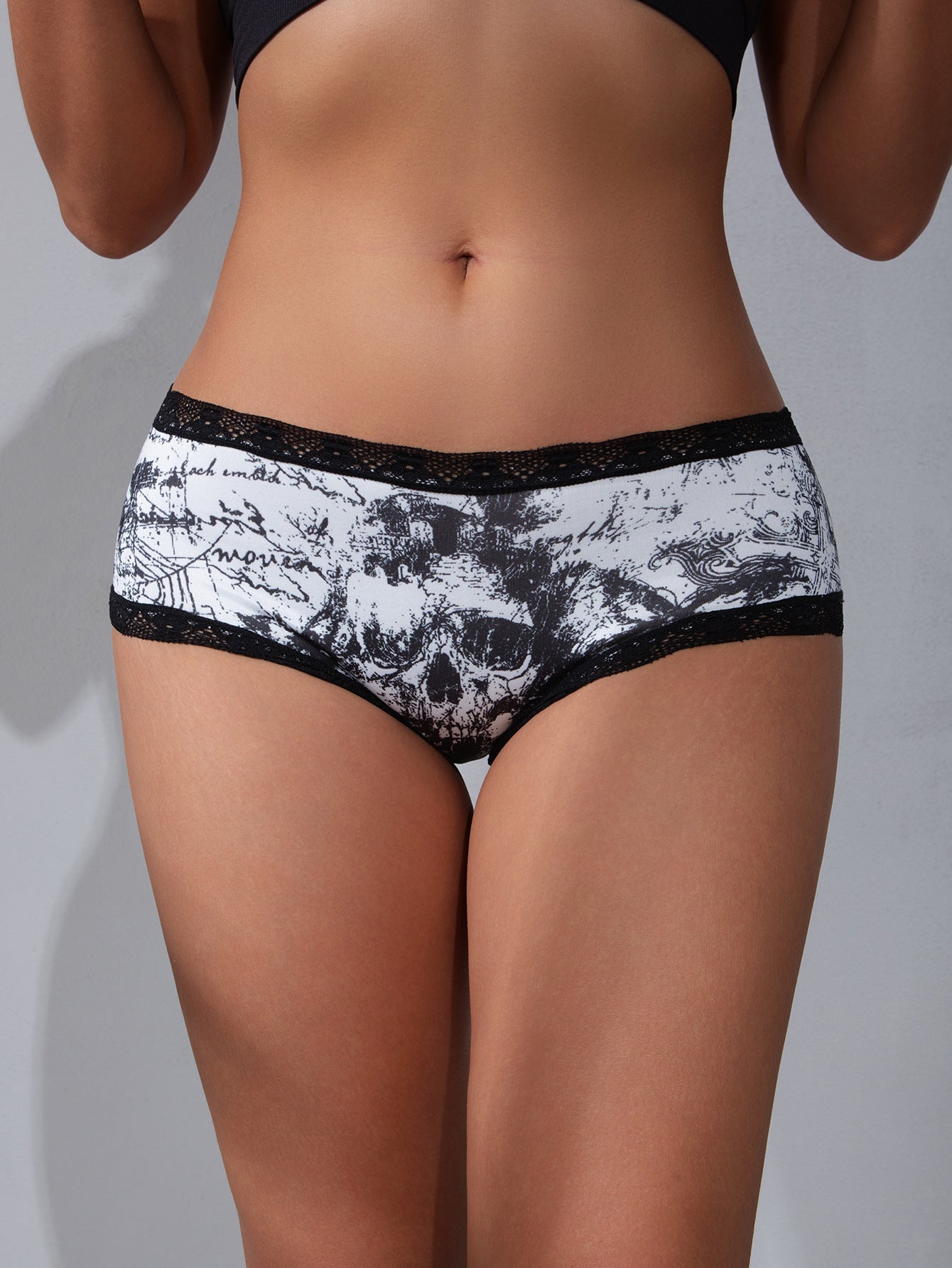 Halloween Lace-Trim Printed Mid-Rise Brief Panties