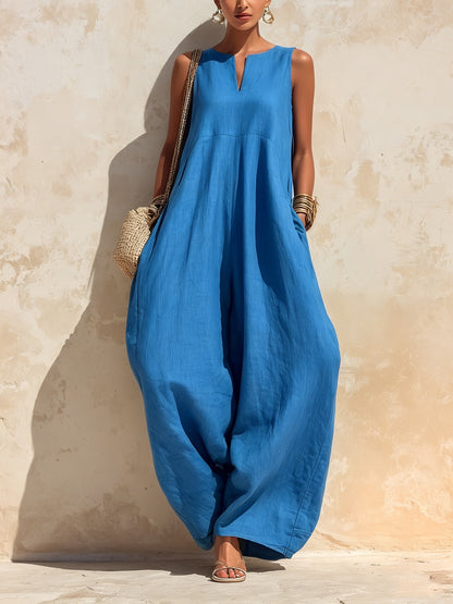 Sleeveless V-Neck Wide Leg Jumpsuit