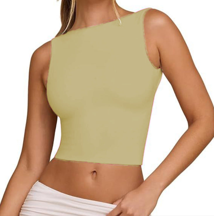 Open Back High Neck Crop Tank