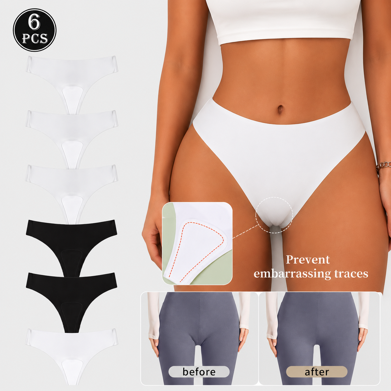 Seamless No-Show Camel Toe Cover Thong – 6 Pack