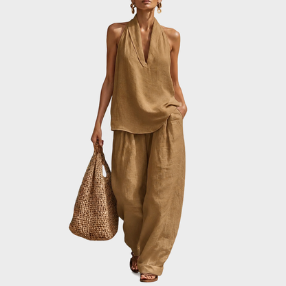 Cotton Linen Halter Two-Piece Set