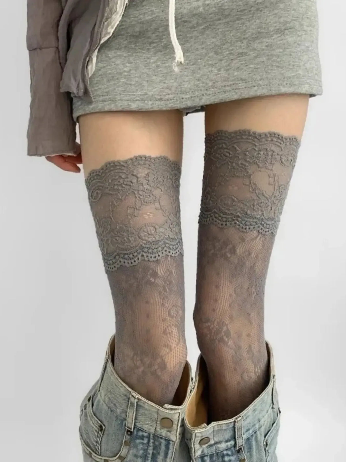 3 Pair Lace Floral Fishnet Over-the-Knee Socks