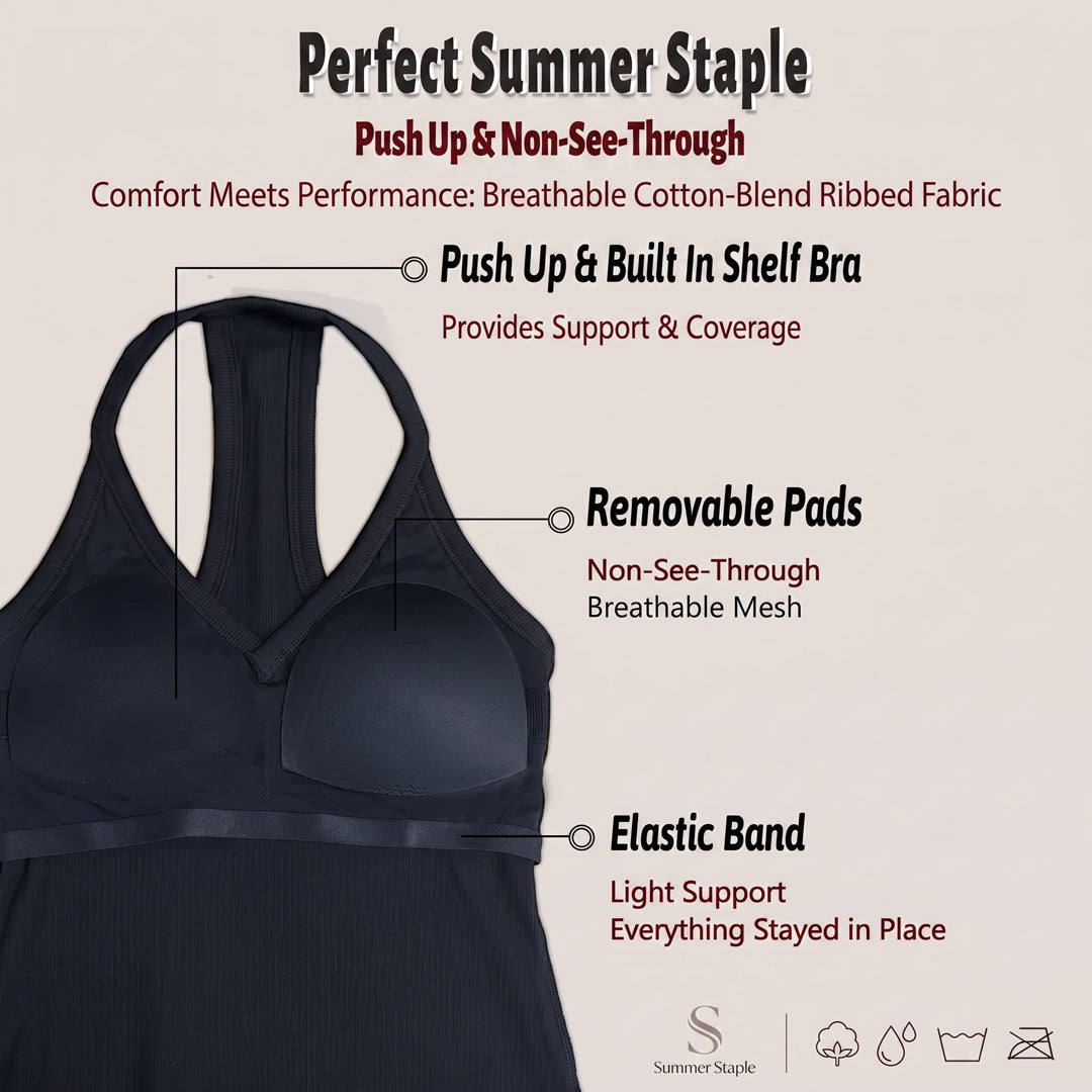 Built-in Bra Ribbed Solid Tank Top