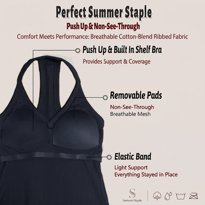 Built-in Bra Ribbed Solid Tank Top