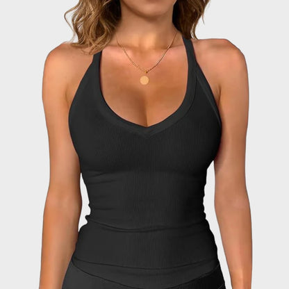 Built-in Bra Ribbed Solid Tank Top