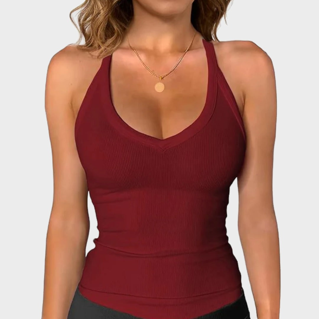 Built-in Bra Ribbed Solid Tank Top