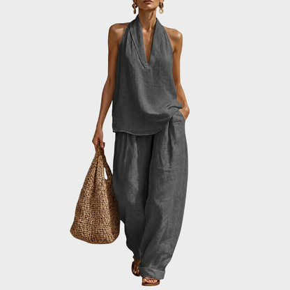 Cotton Linen Halter Two-Piece Set