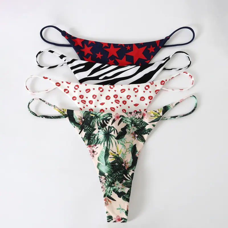Printed String Thongs (4-Pack)
