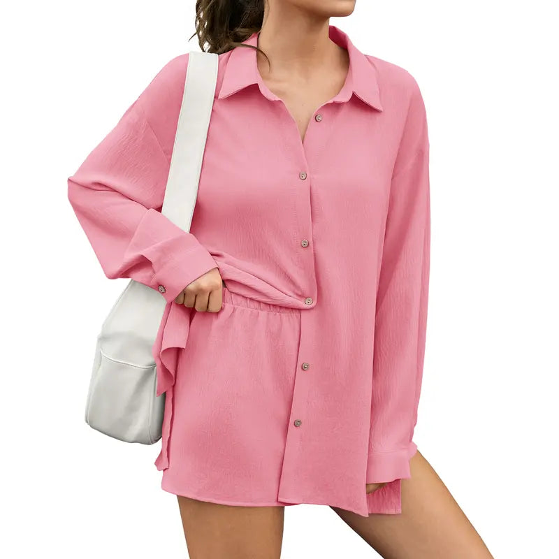 Oversized Button-Down Shirt & Shorts Set