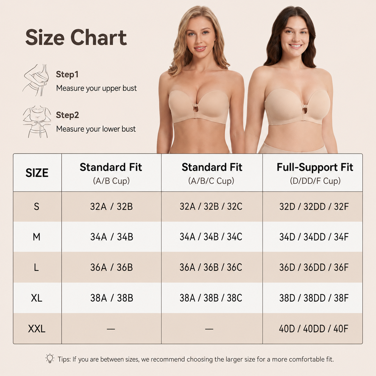 No-Slip Front Closure Push-Up Strapless Bra