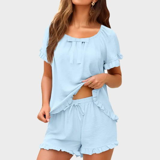 Women’s 2-Piece Ruffle Pajama Set with Short Sleeve Top & Shorts