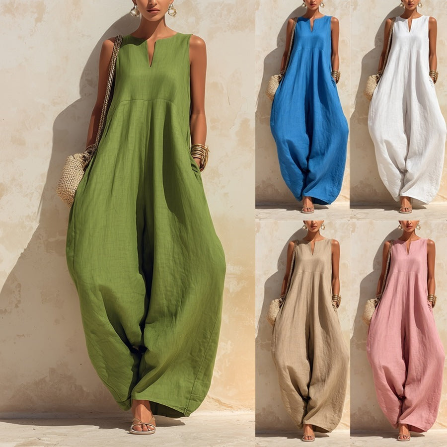Sleeveless V-Neck Wide Leg Jumpsuit