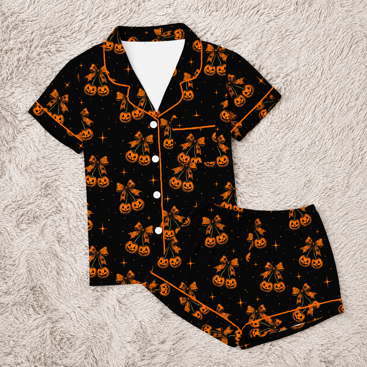 Halloween Pajamas Women Button Short Sleeve Tops Matching Cute Shorts Fall Pjs Sets
