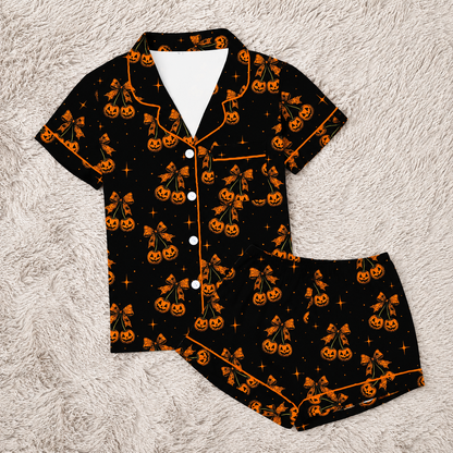 Halloween Pajamas Women Button Short Sleeve Tops Matching Cute Shorts Fall Pjs Sets