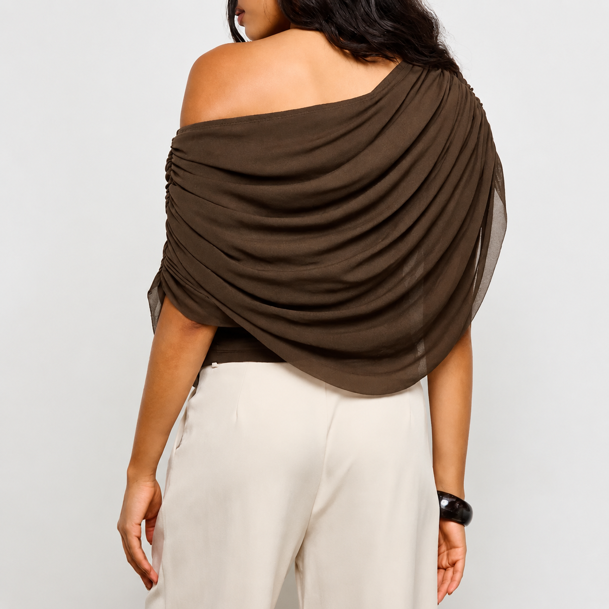 Draped Asymmetric Off-Shoulder Top