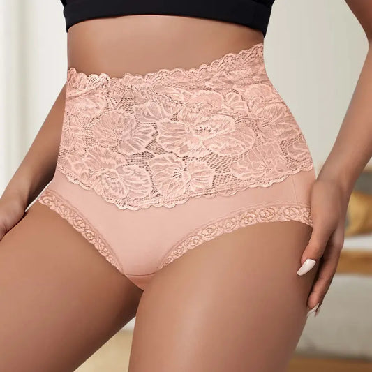 High-Waist Floral Lace Cotton Briefs – 4/6/8 Pack