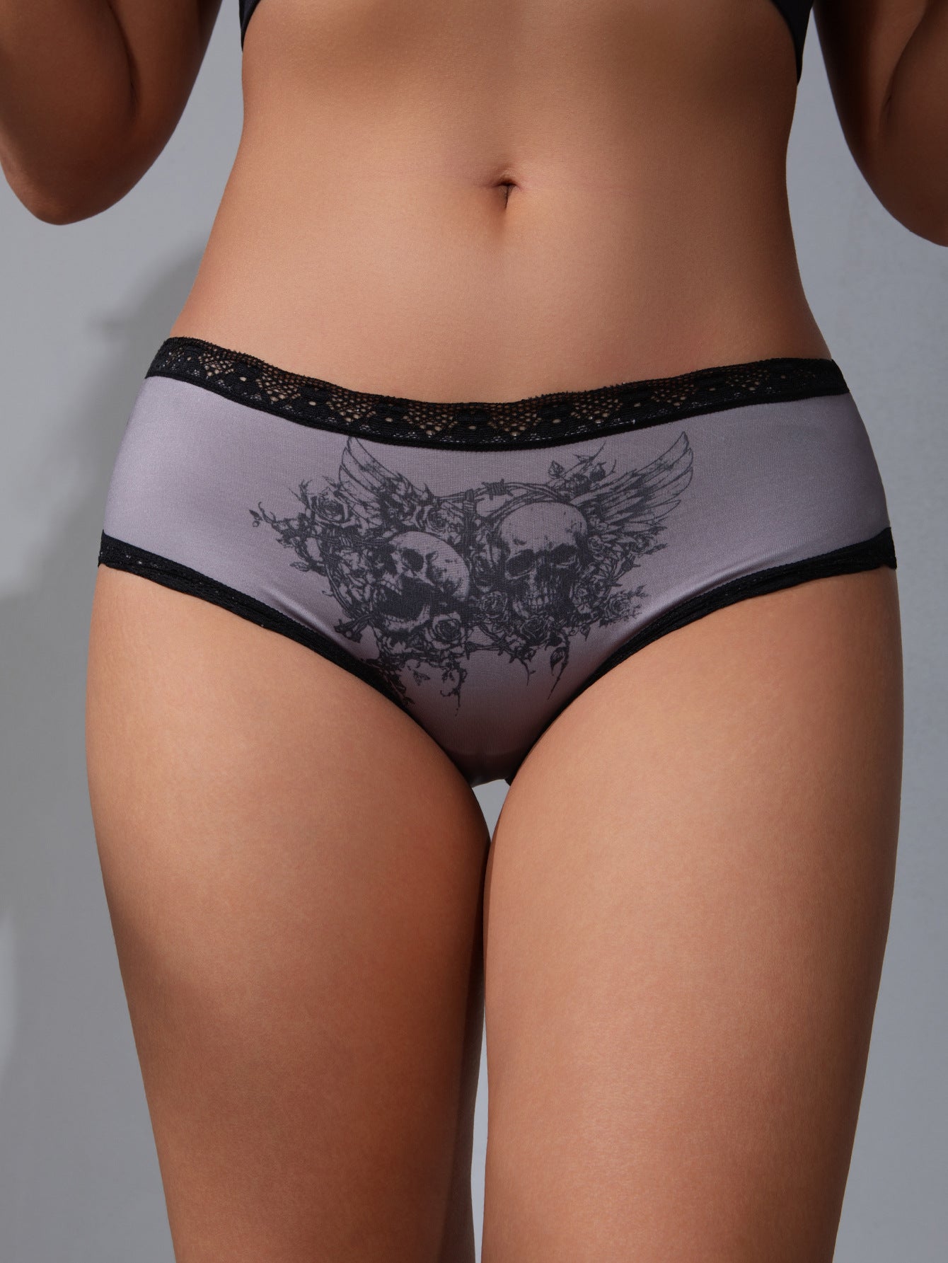 Halloween Lace-Trim Printed Mid-Rise Brief Panties