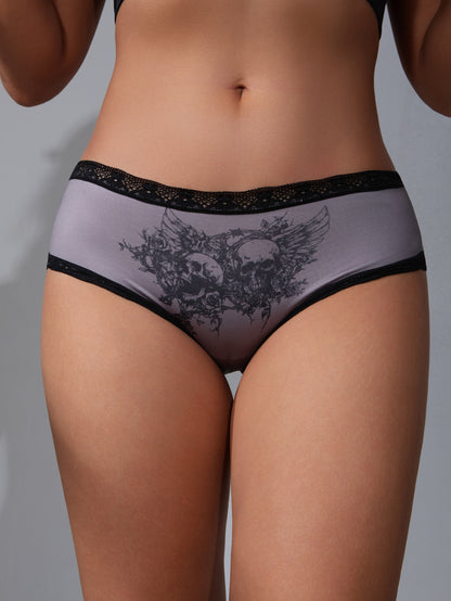 Halloween Lace-Trim Printed Mid-Rise Brief Panties